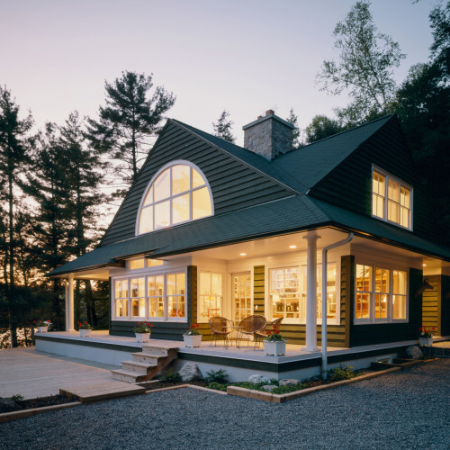 Lake Cottage and its back patio.