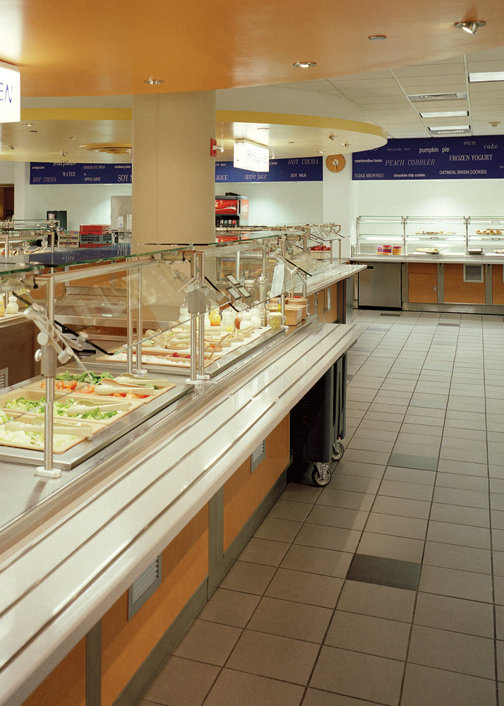 A dining hall serving stations.