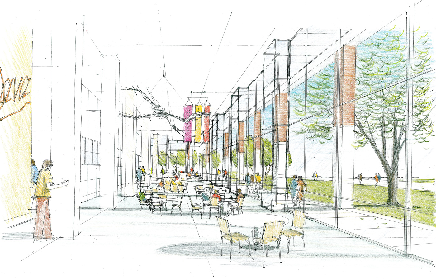 Sketch of large main lobby.