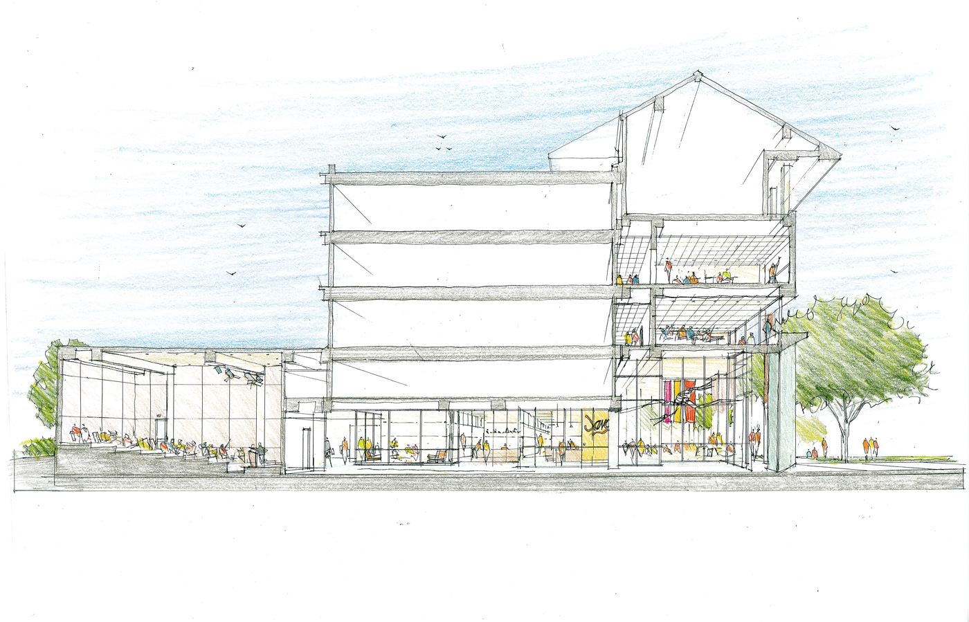 Sketch of large buildings cross section.