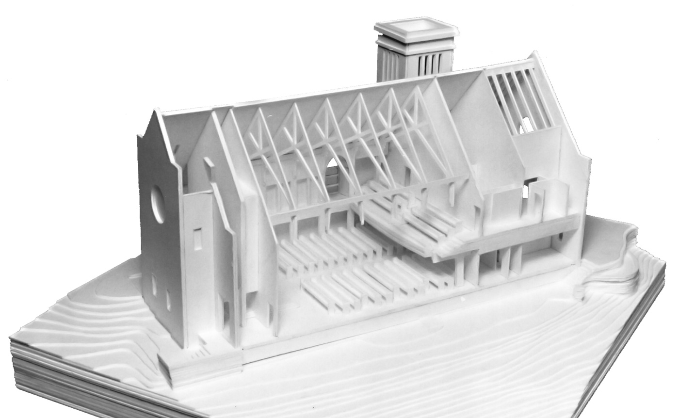 An architectural model of a church.