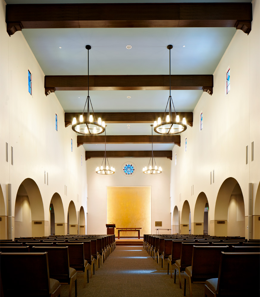 Rows of church pews.