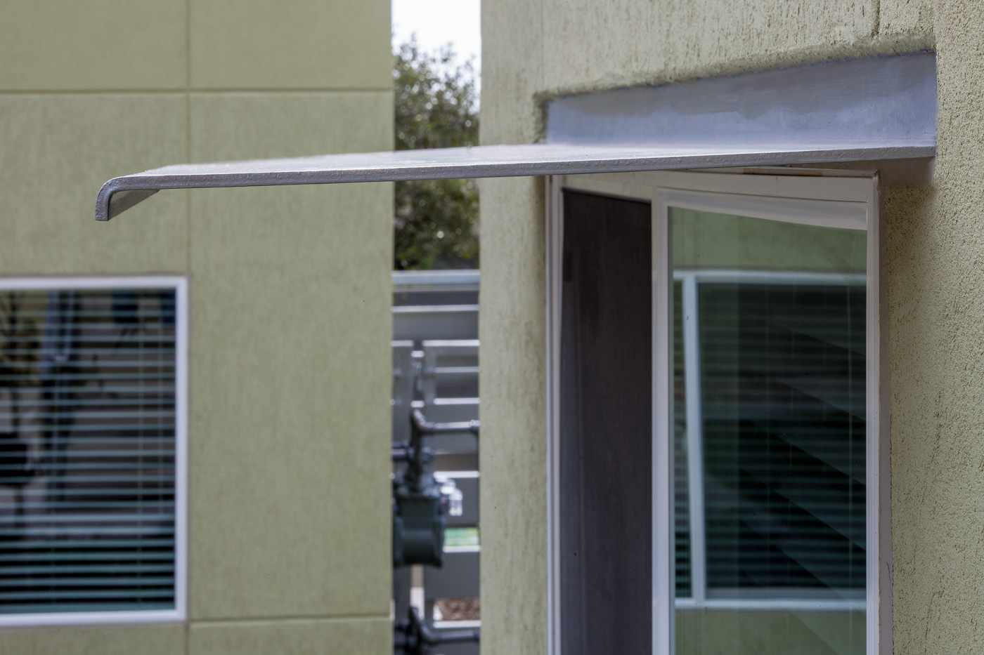 Close up image detailing exterior window shading element.