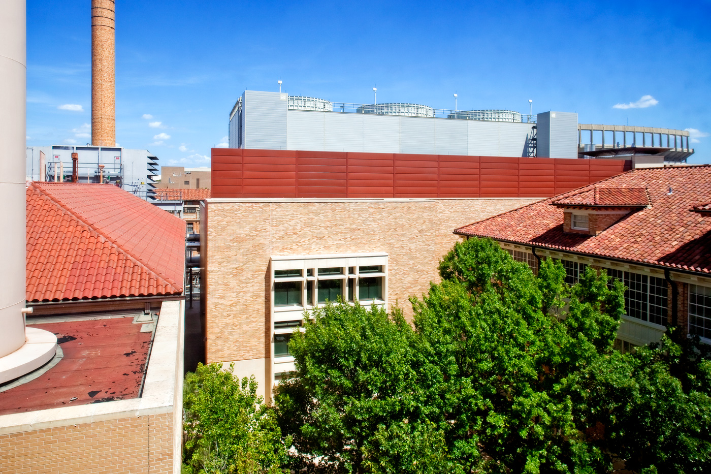 The rooftops of university buildings.
