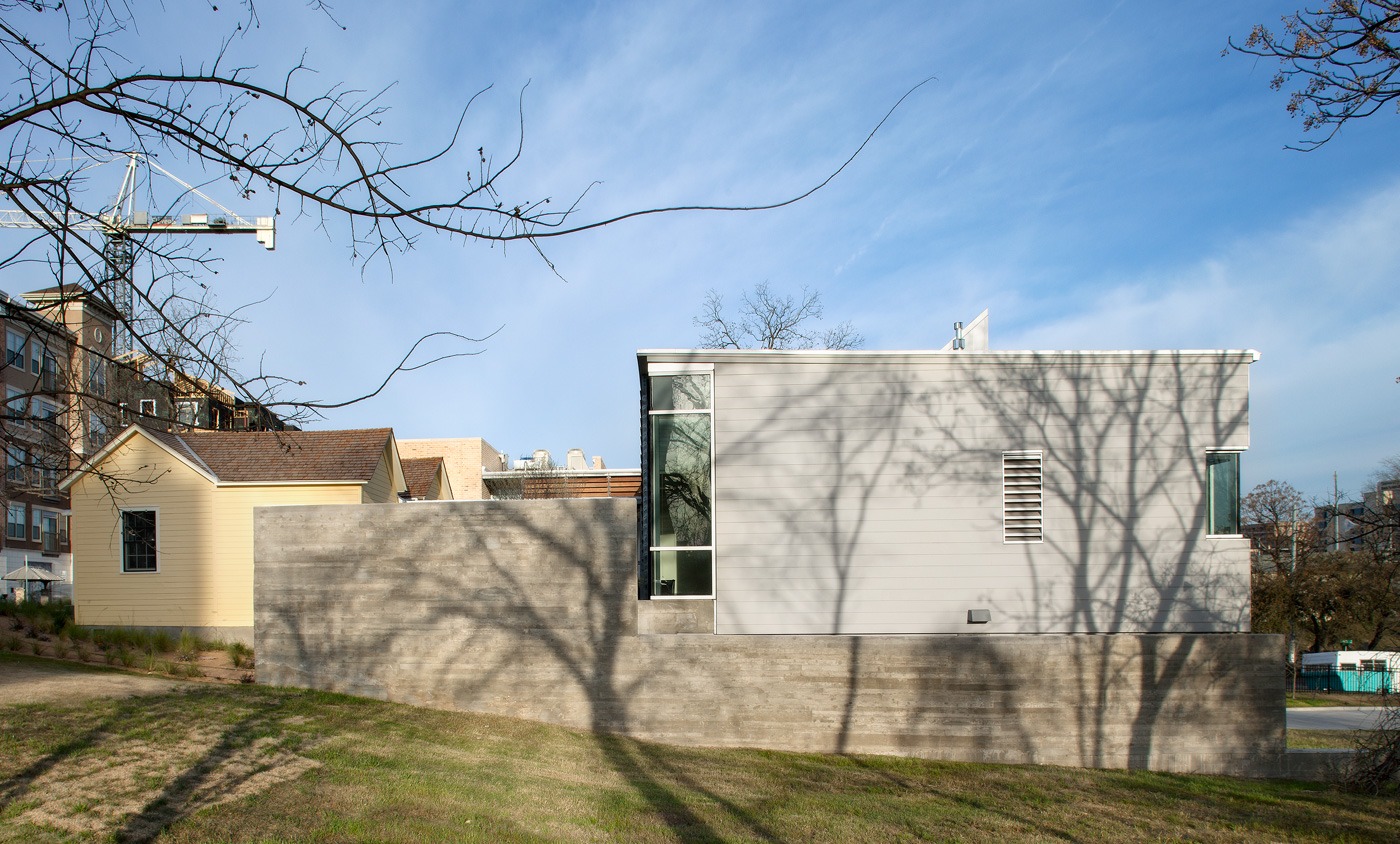 The side facade of a heritage facility.