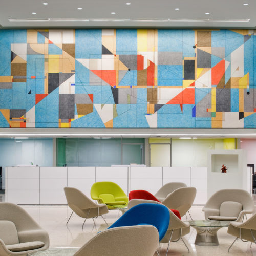 large Midcentury Modern Mural of wall big office building.