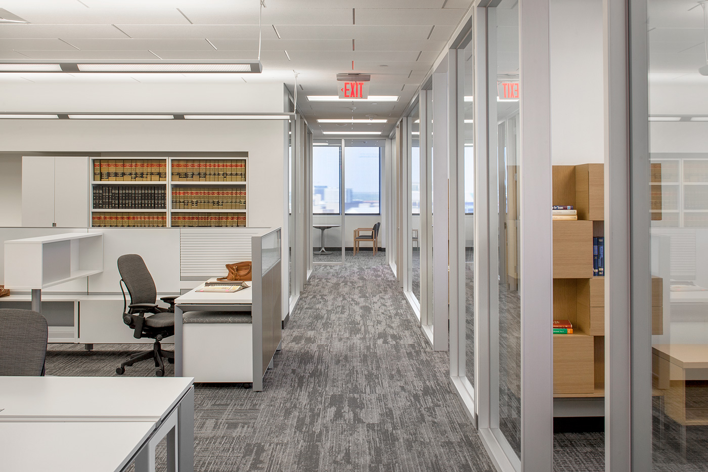 Row of glass private offices.