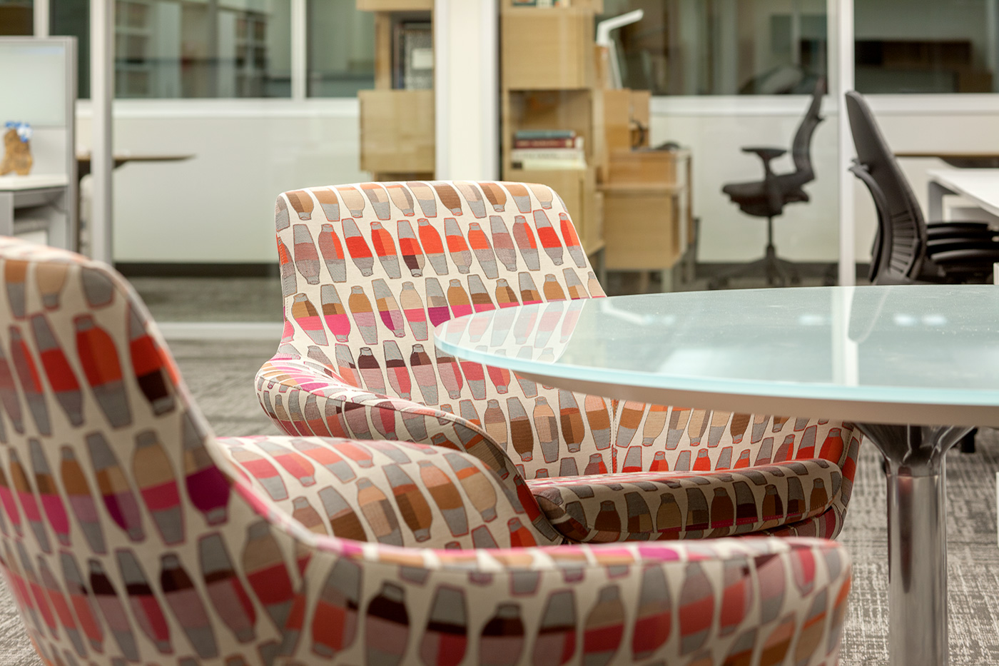 Chairs at table in office.