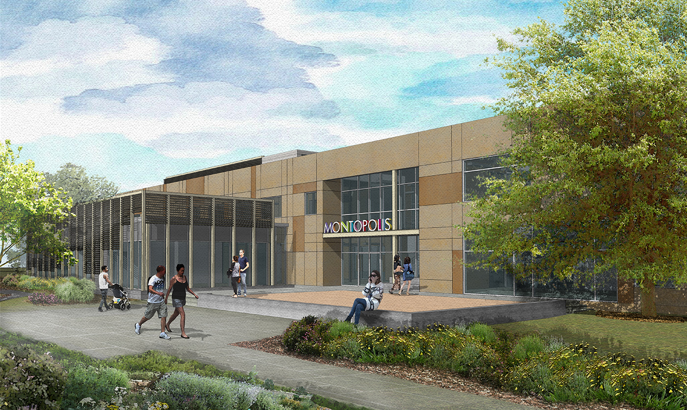 Rendering of front of a recreation center.