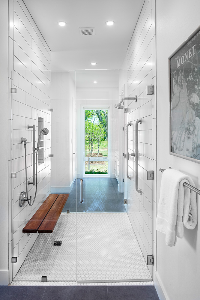 Accessible large glass shower.