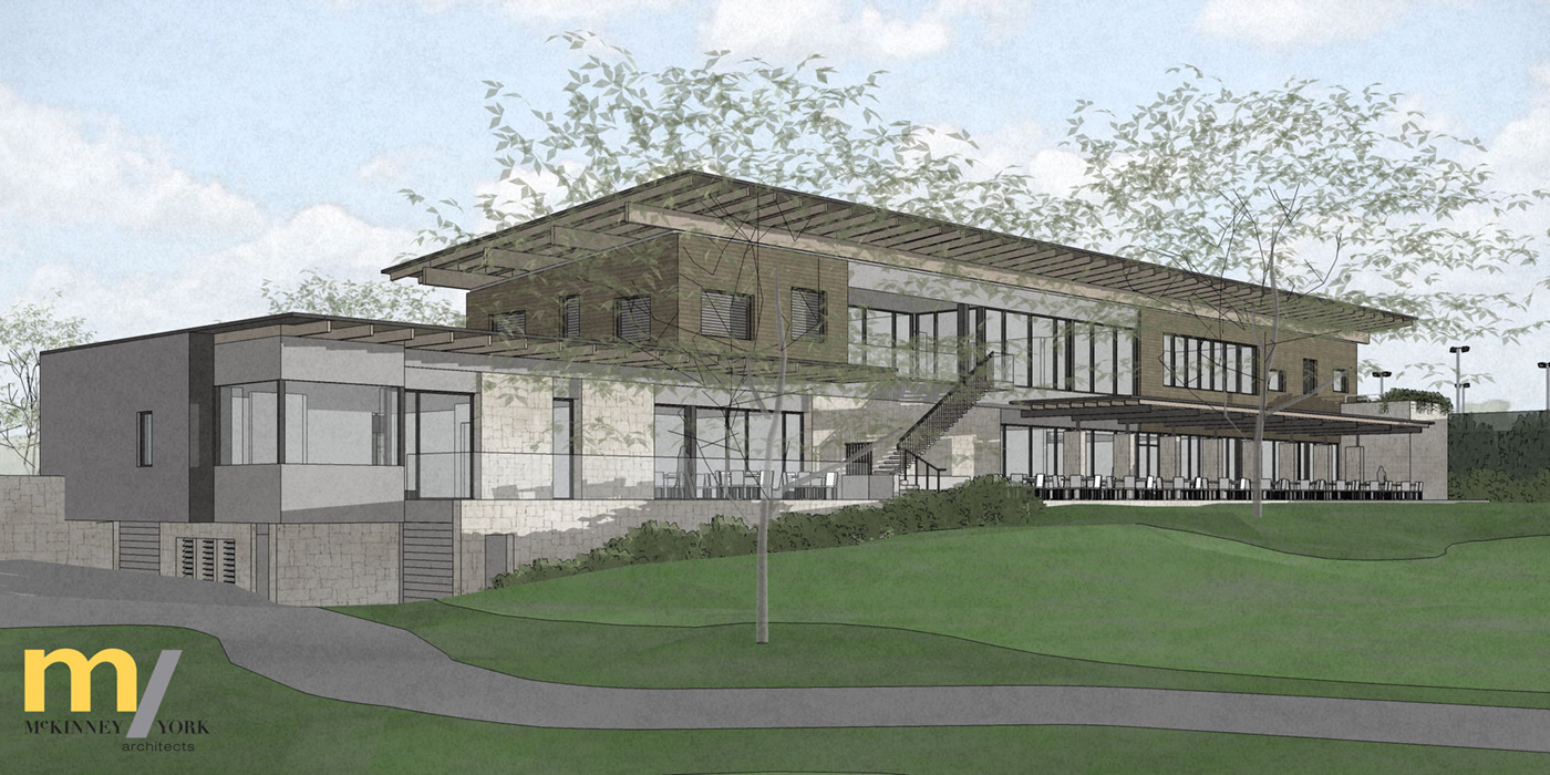 Rendering of the back of a country club.