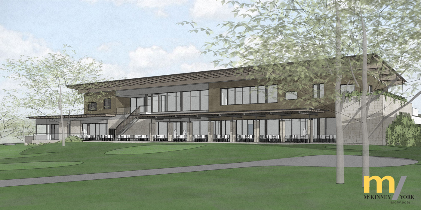 Rendering of the back of a country club.
