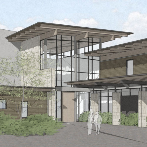 Rendering of entrance to a building.