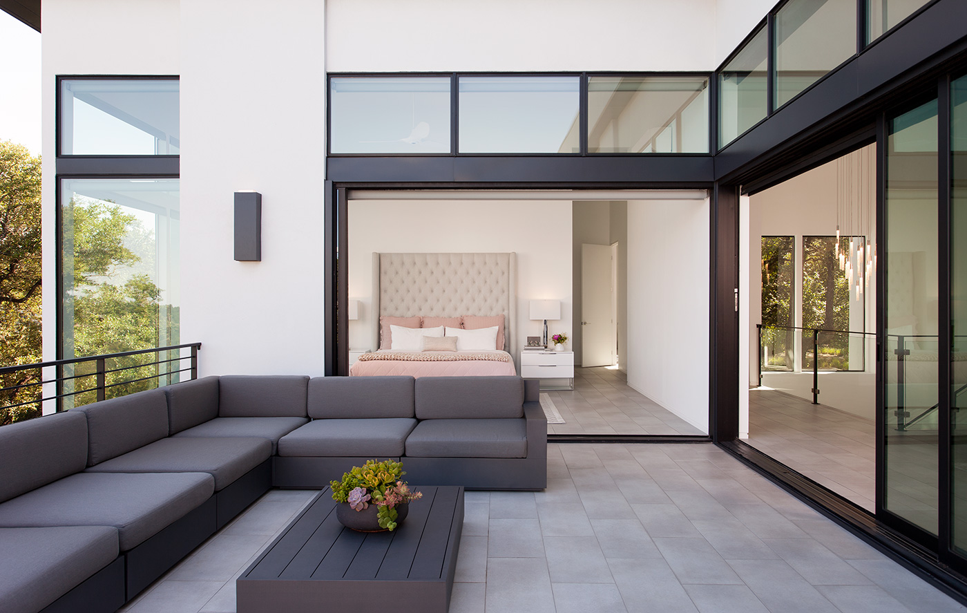 Outdoor couch of a back porch.