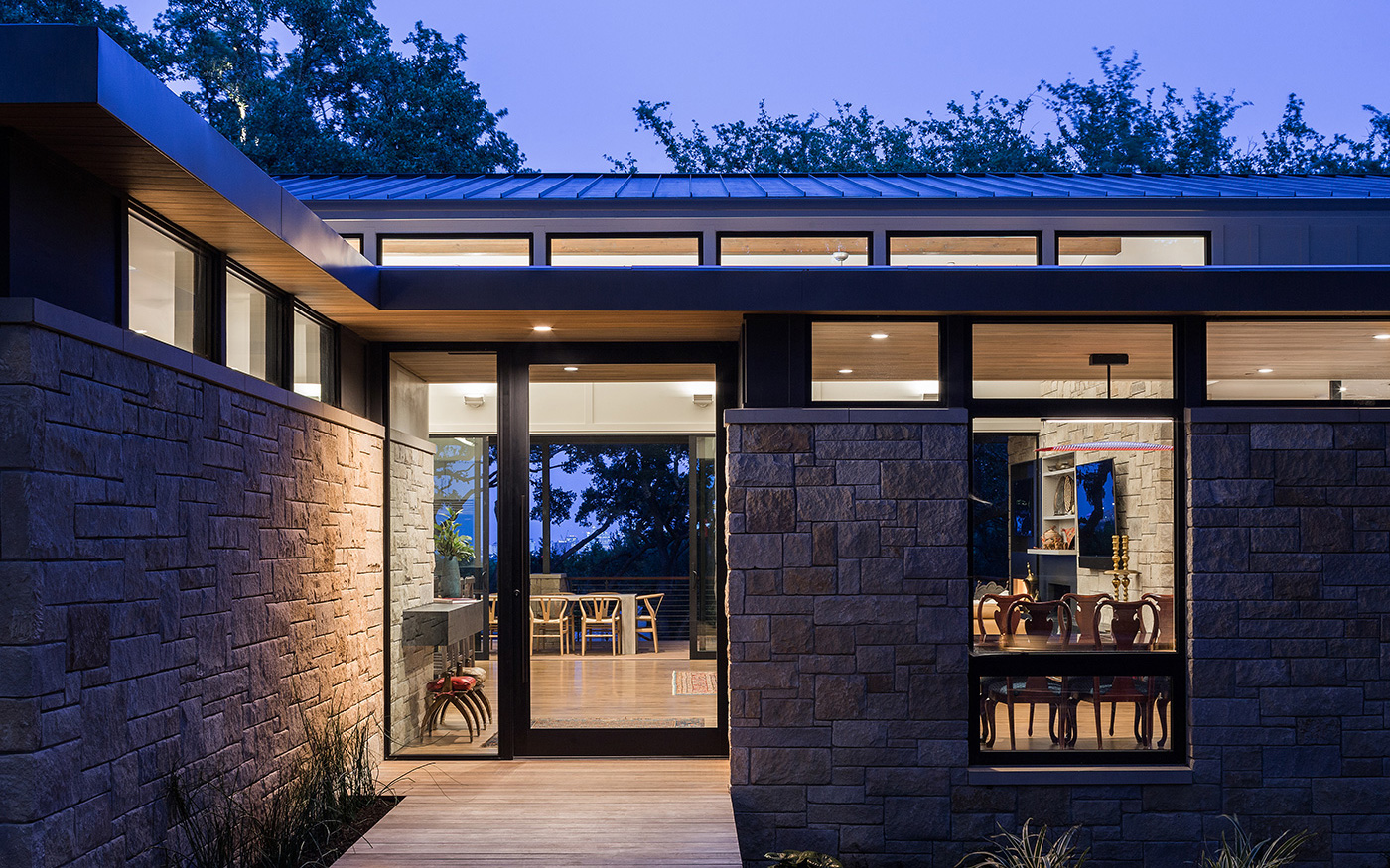 Close up of front entrance of a modern home.