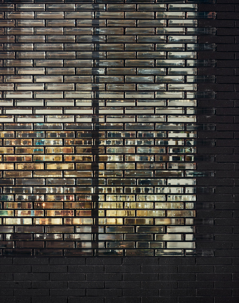 Up close glass brick wall.