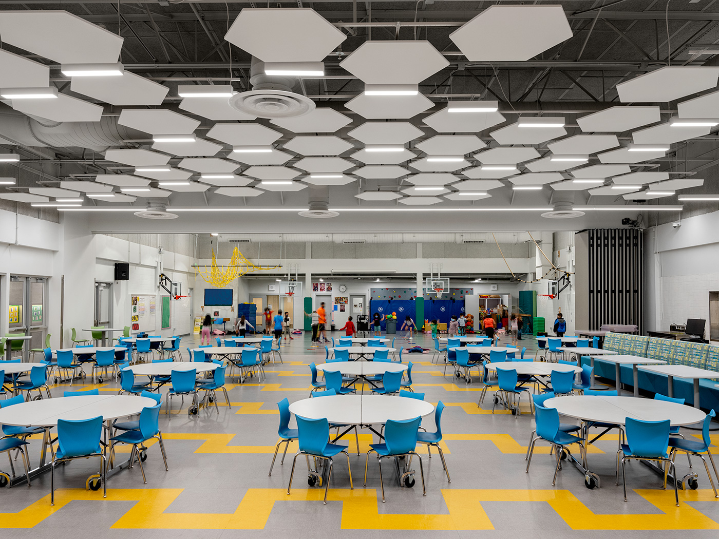 A combined elementary school gym and cafeteria.