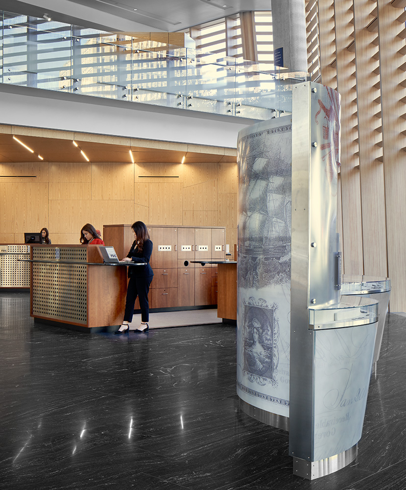 A high ceilinged clean lobby.