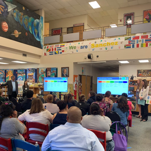 A public presentation in an Elementary School Library.