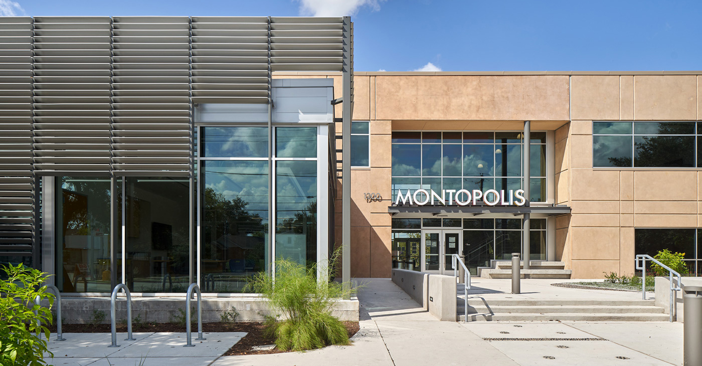 Large recreational building with 3D letters that read 
