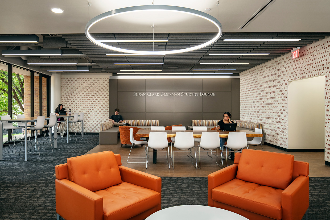 Students working in Suzan Clark Glickman Student Lounge.