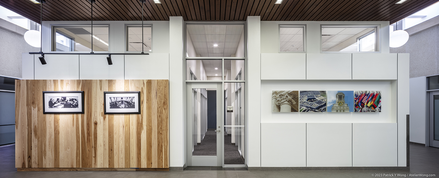 Wall with entrance door to Clements center