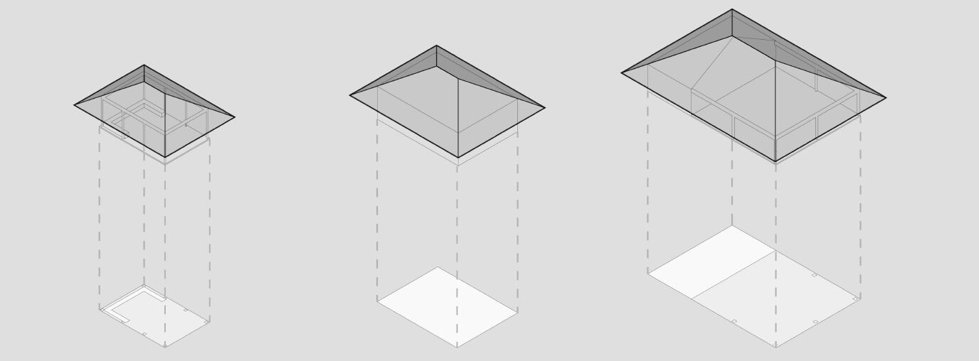 Diagram of three roof structures.