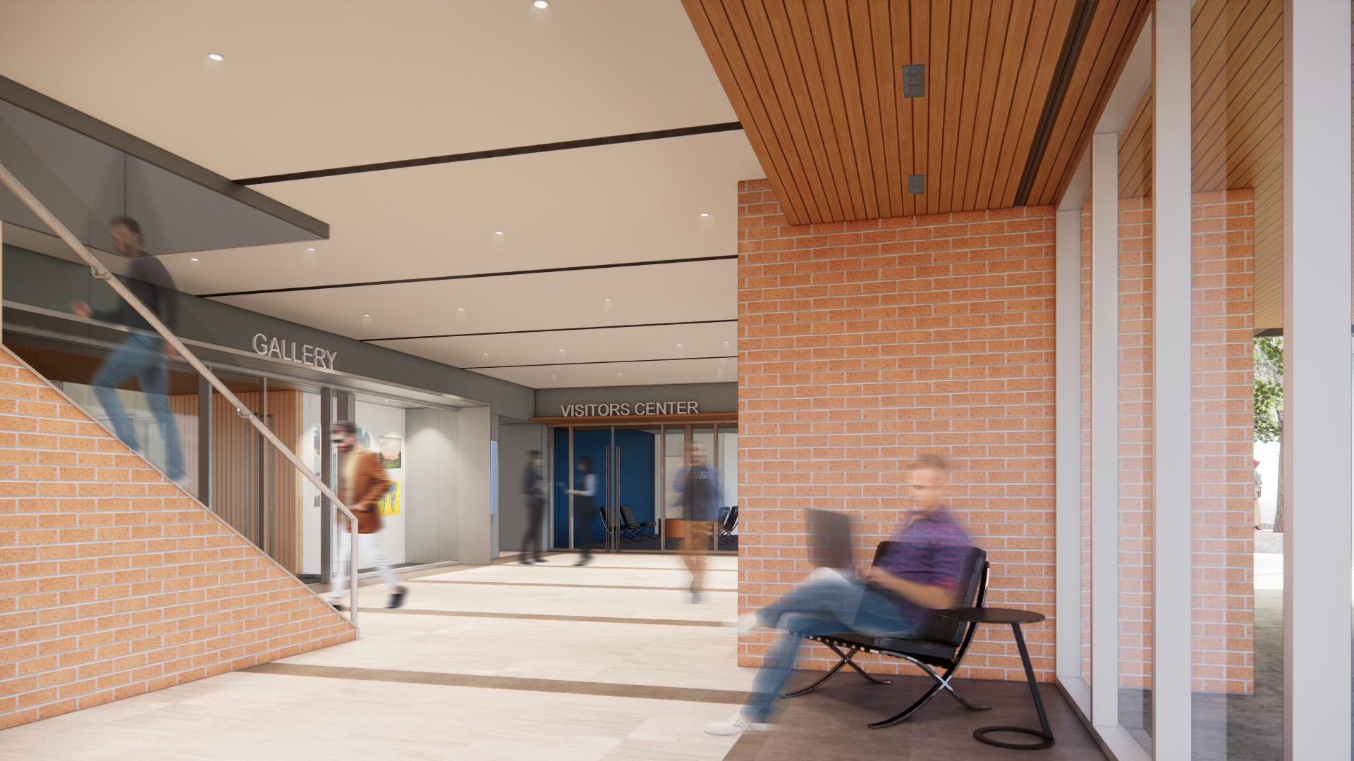 Rendering of the lobby of a visitor's center and public gallery.